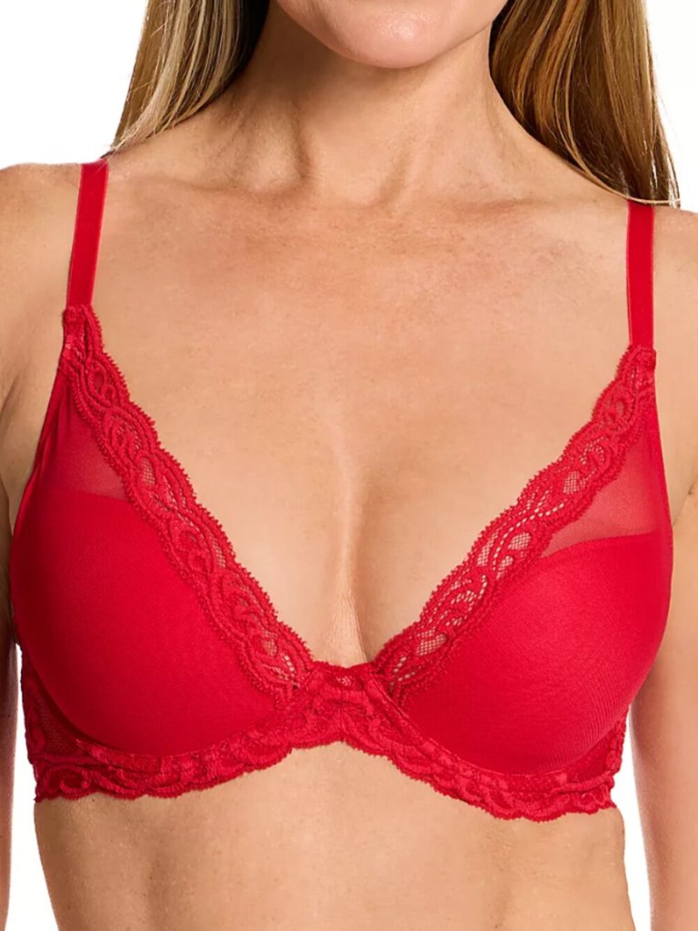 NWOT Natori 730023 Women's Feathers Contour Plunge Underwire T-Shirt Bra Red 34B
